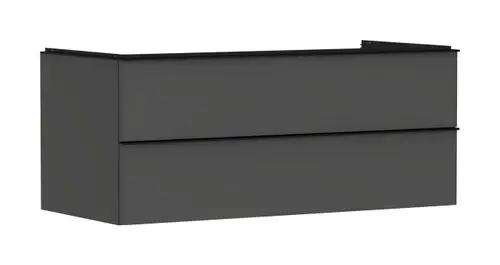 Waschtischunterschrank in Diamantgrau matt von Hansgrohe mit zwei Schubkästen, geeignet für Konsolen-Aufsatzwaschtische.
